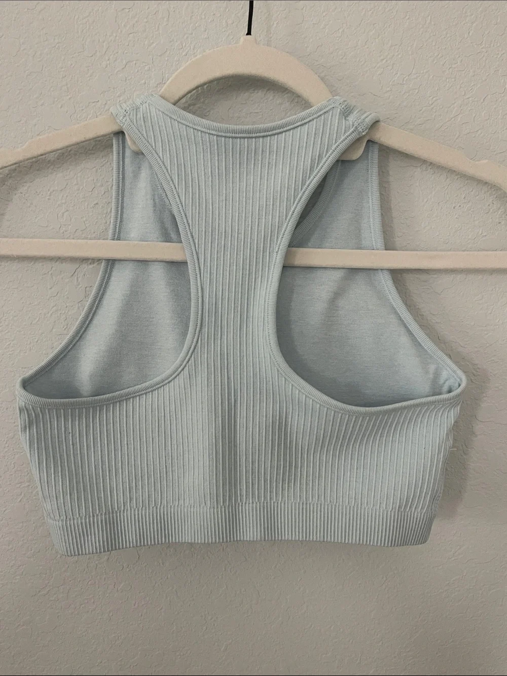 Pro-Fit Ribbed Seamless Light Blue Racerback Sports Bra - Everyday Support - Picture 3 of 5